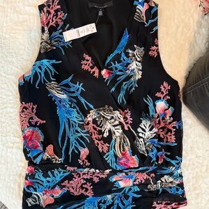 White House Black Market Blue and Black Blouse